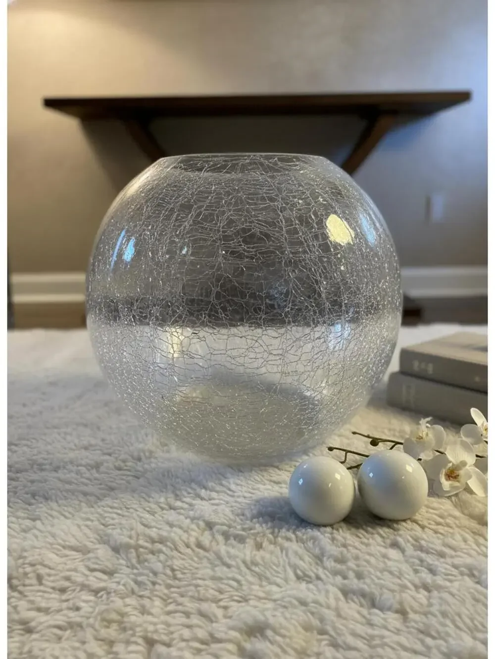 Large Vintage Pier 1 Clear Crackle Glass Bowl Vase 9